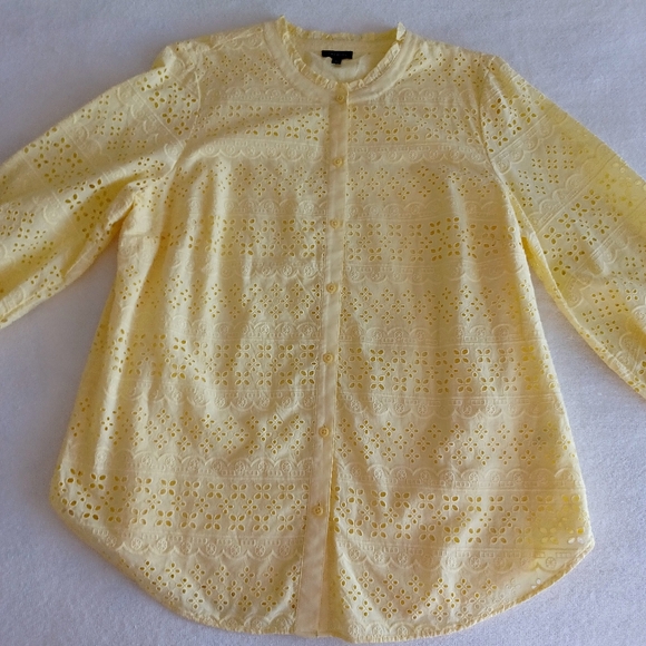 Talbots Yellow Eyelet Button-Front Tunic, Size L - Picture 5 of 16